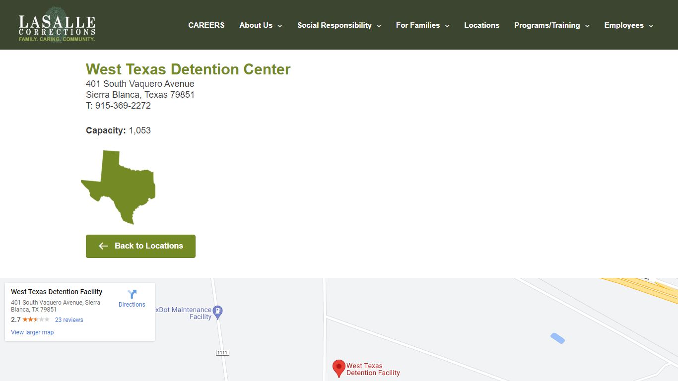 Locations West Texas Detention Center - LaSalle Corrections